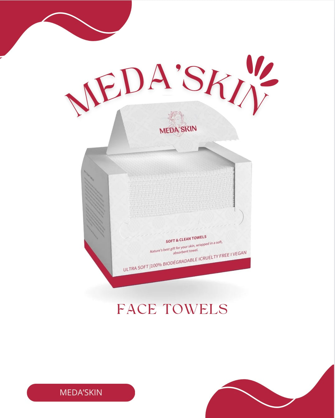 MEDA'SKIN serviettes jetables pour visage, pour peau sensible, Ultra-douces, Biodégradables